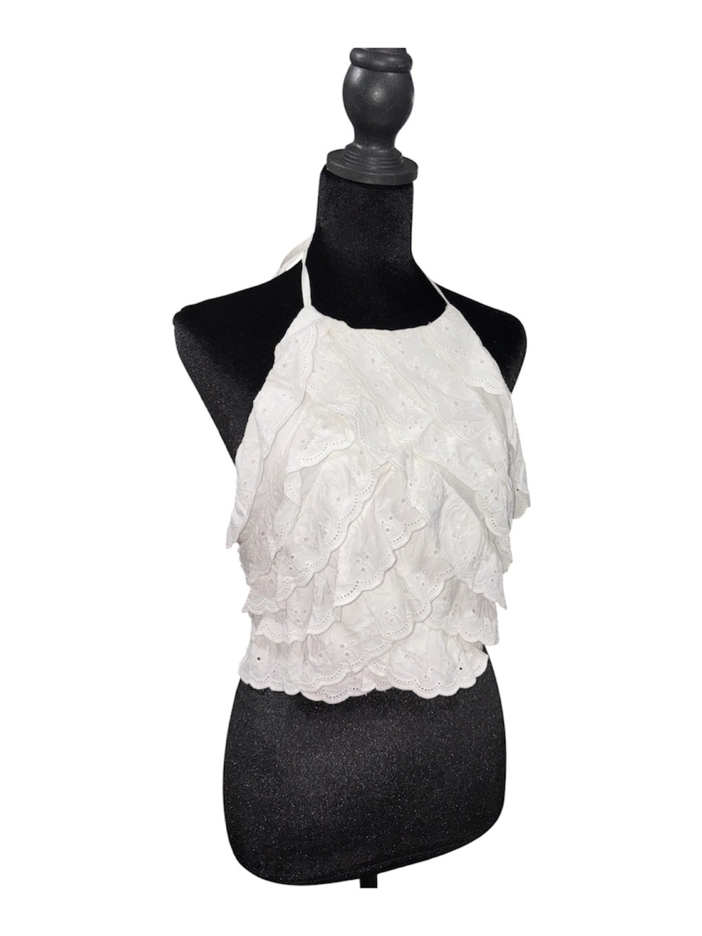 339. Zara NWT Women’s White Eyelet Ruffle Halter Crop Top Size M